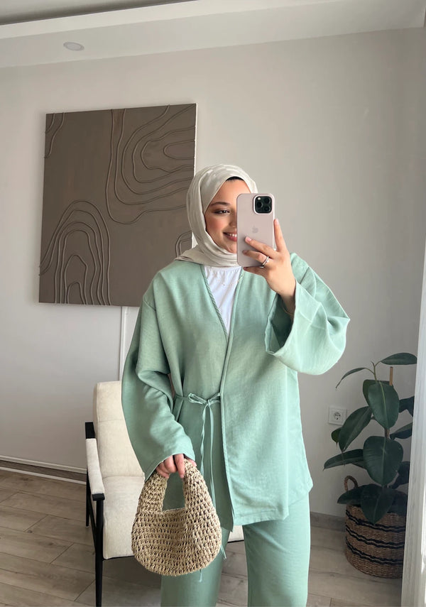 Yandan Bağlamalı Kimono Takım - Mint