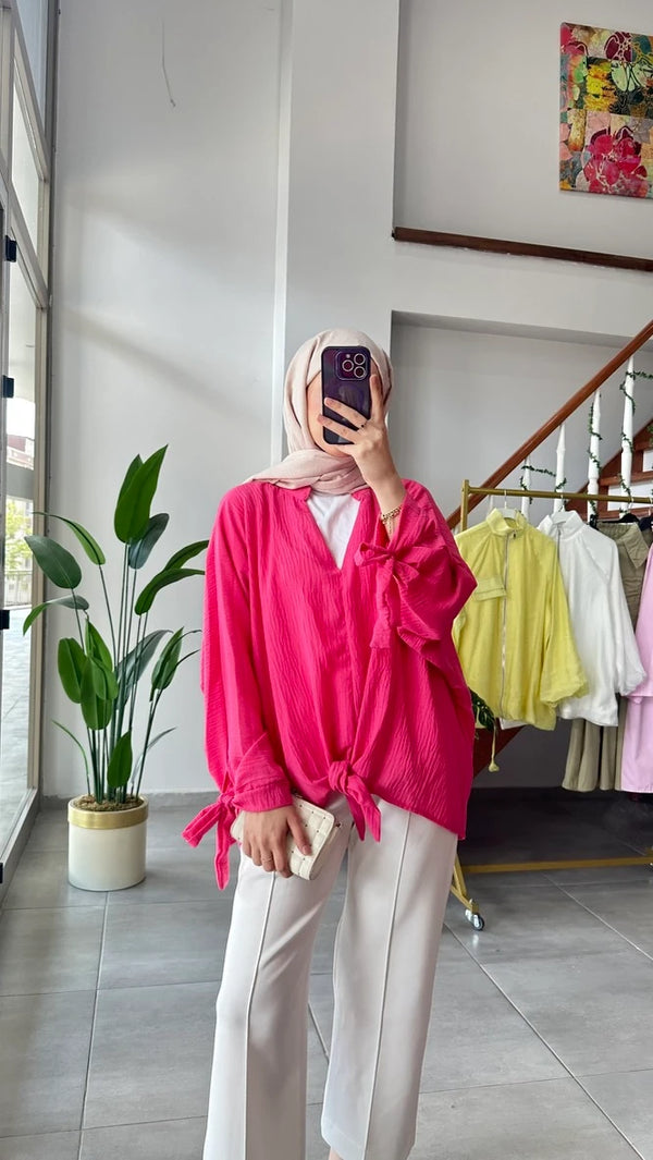 Bağlamalı İnce Gömlek - Pembe