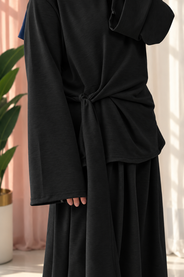 Belden Bağlamalı 2'li Sweat Pantolon Takım- Siyah