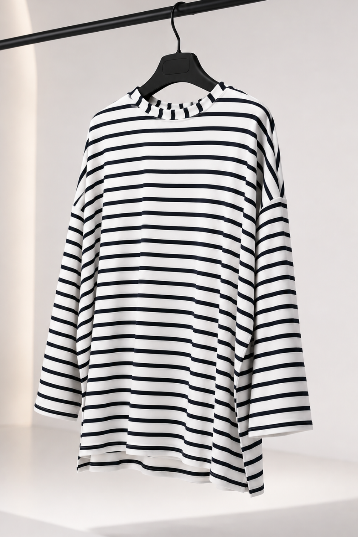 Çizgili Koton Sweatshirt- Siyah