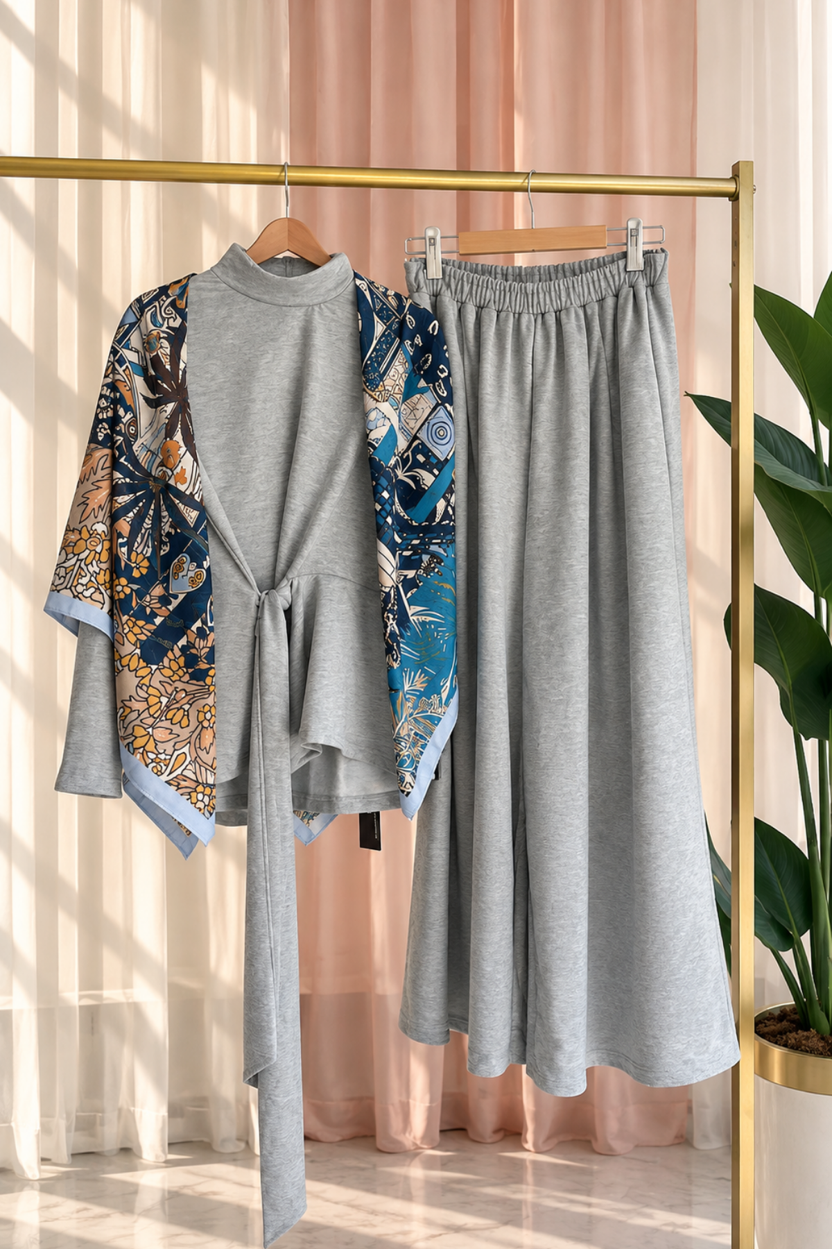 Belden Bağlamalı 2'li Sweat Pantolon Takım- Gri