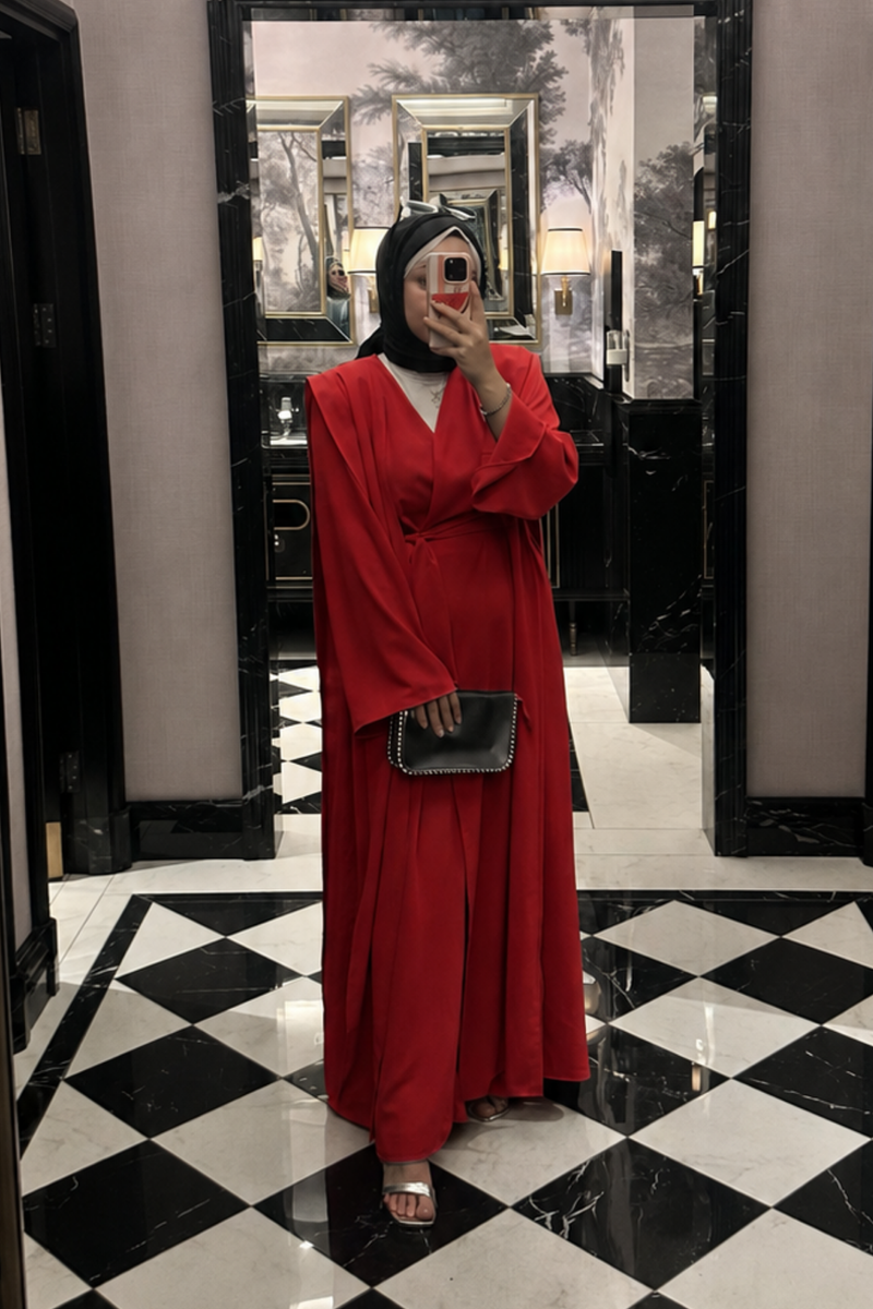 Hümay 2'li Abaya Set  -  Kırmızı