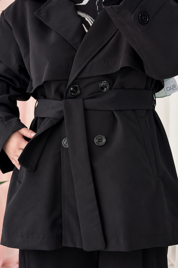 Gabardin Mevsimlik Kısa Trençkot-Siyah