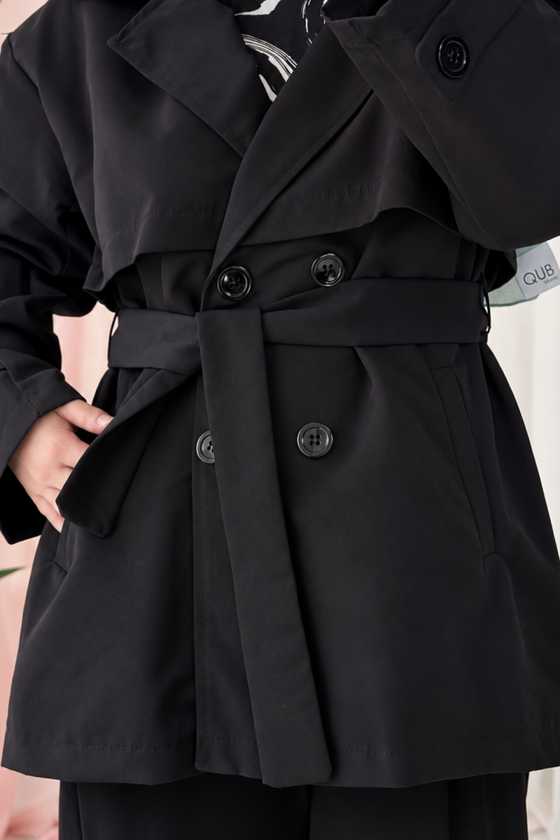 Gabardin Mevsimlik Kısa Trençkot-Siyah