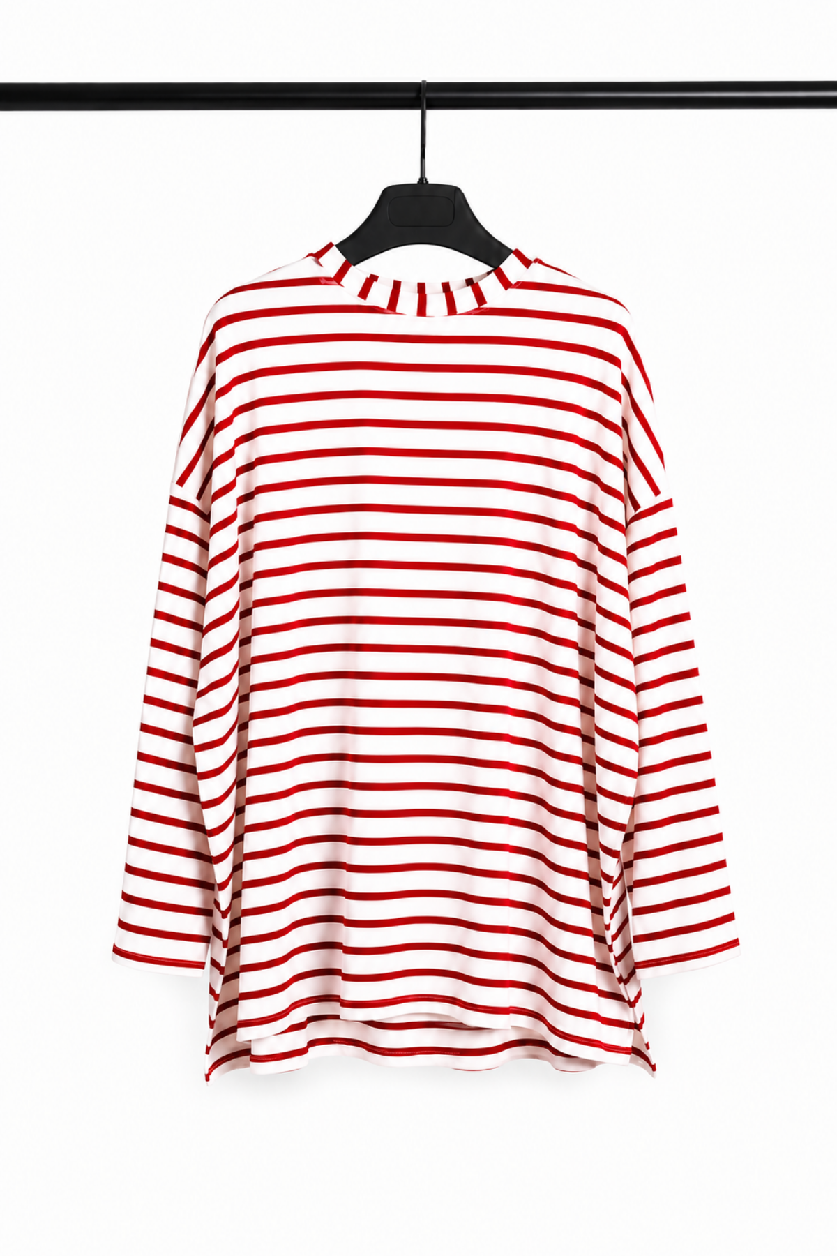 Çizgili Koton Sweatshirt- Kırmızı