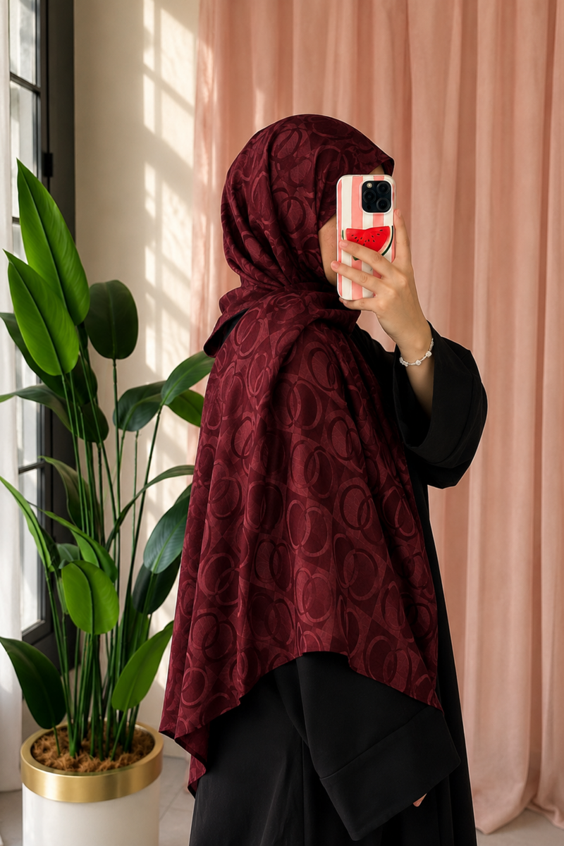 Monogram Pamuklu Desenli Şal-Bordo