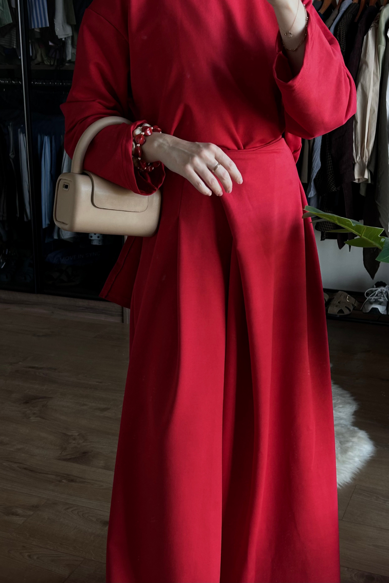 2'li Sweat Pantolon Etek Takım-Kırmızı