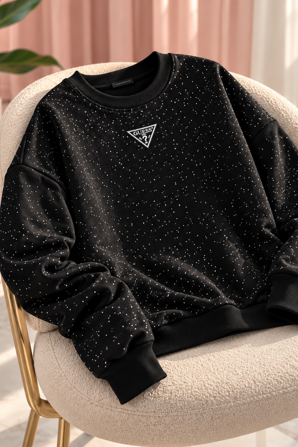 Muadil Taşlı Sweatshirt-Siyah