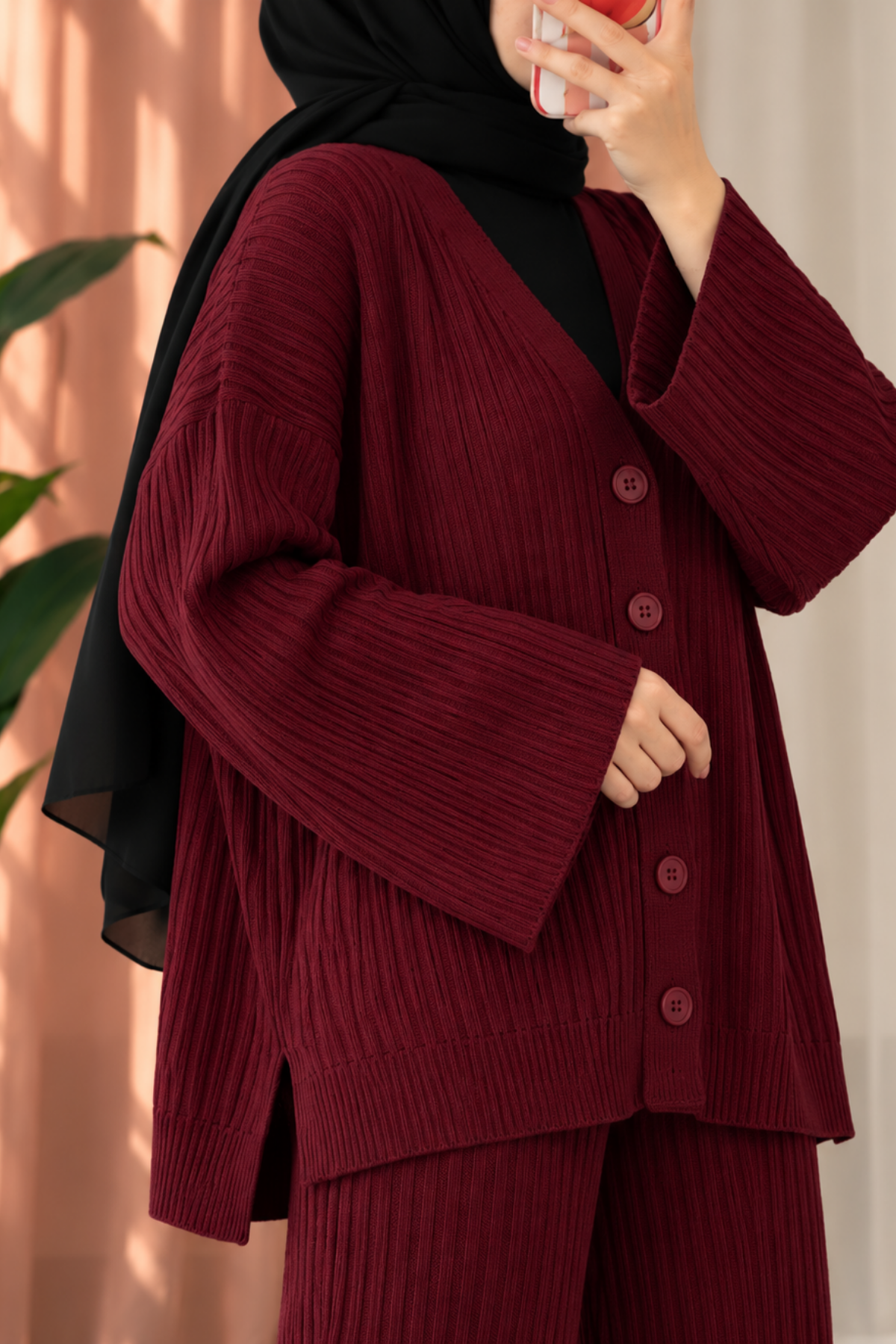 2'li Triko Hırka Pantolon Takım-Bordo