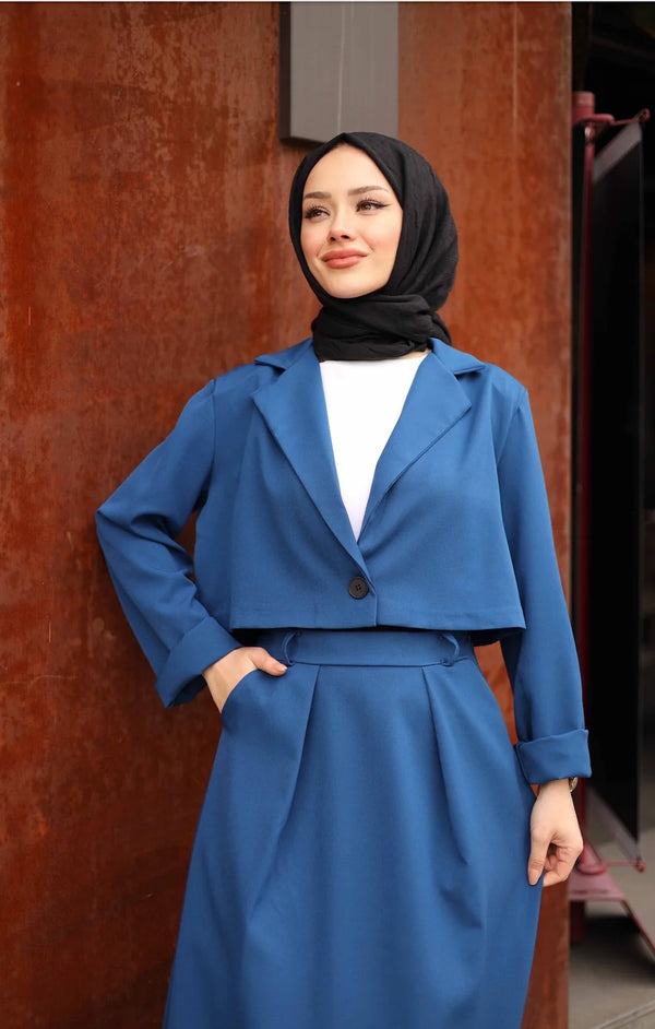 Sahra Etek Ceket Takım - Mavi