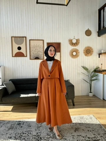 Sahra Etek Ceket Takım - Kiremit