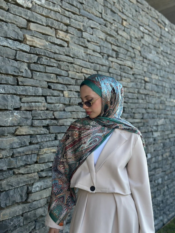 Retro Desen Soft Şal - Yeşil