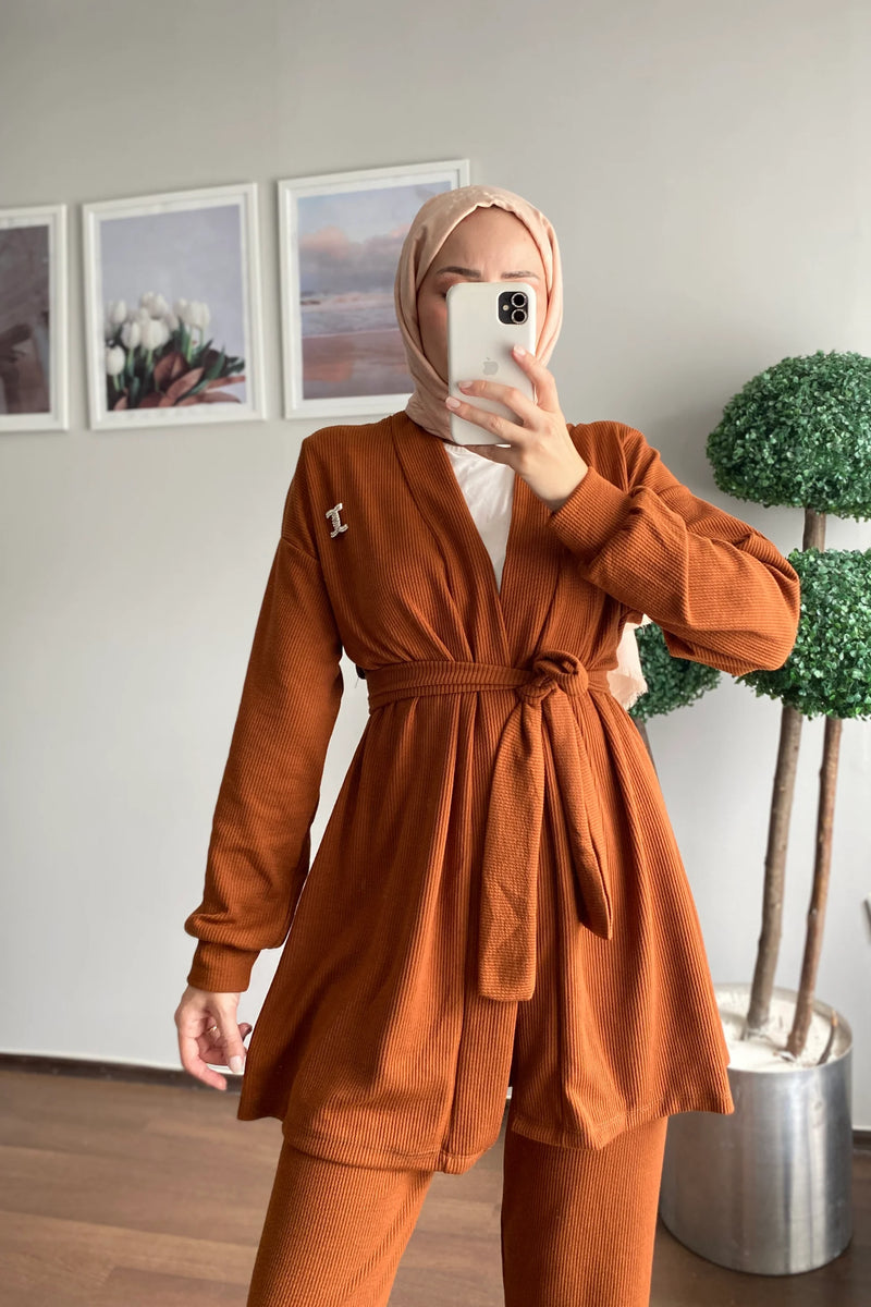 Bürümcük Kimono Takım - Kahverengi
