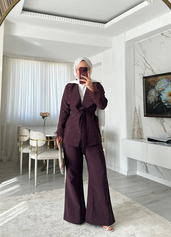 Shiny Ceket Pantolon Takım - Bordo
