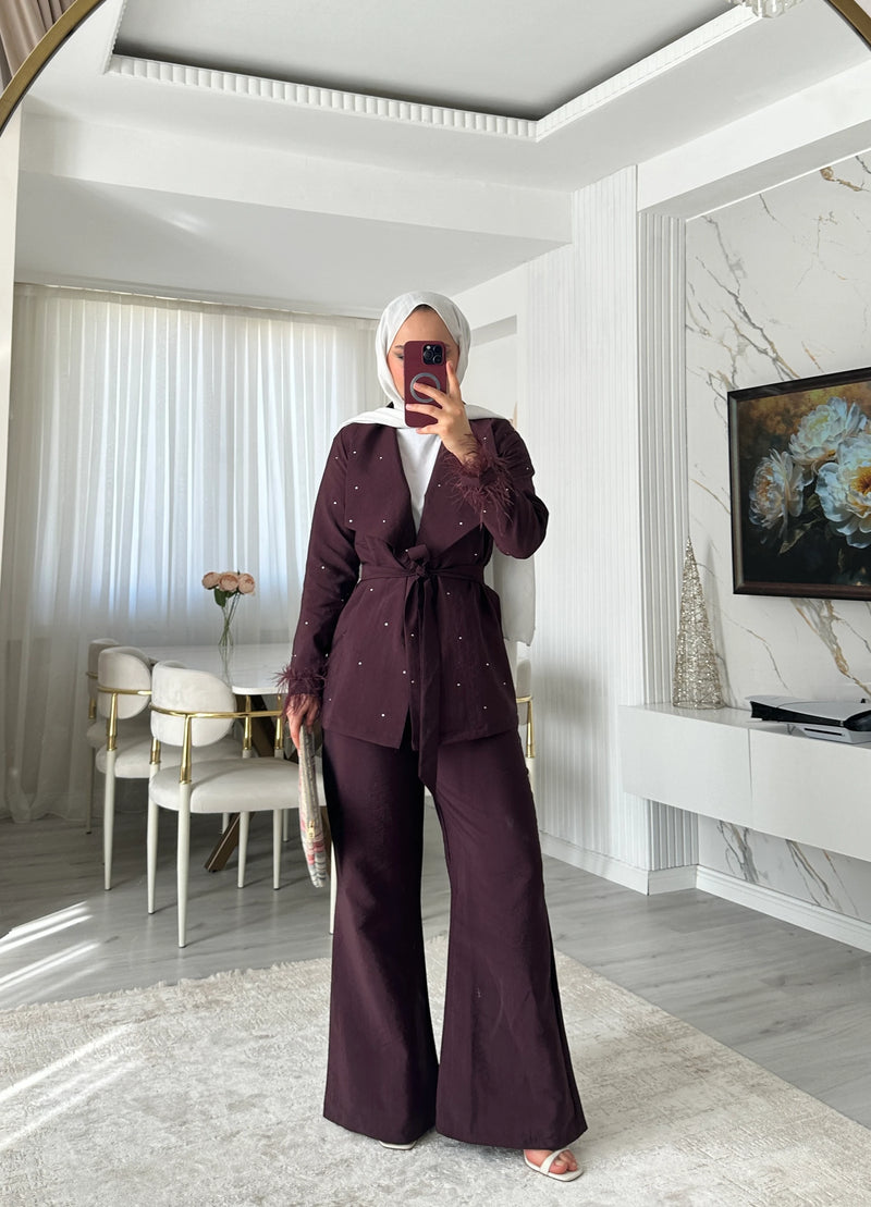 Shiny Ceket Pantolon Takım - Bordo