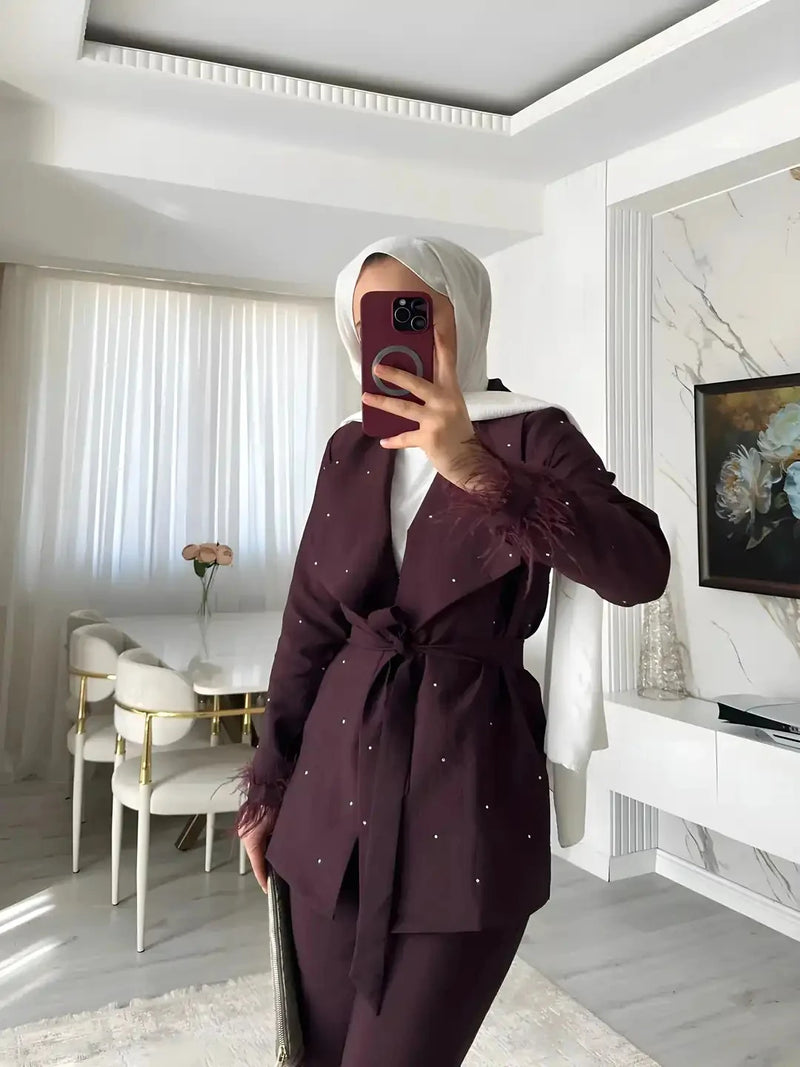 Shiny Ceket Pantolon Takım - Bordo
