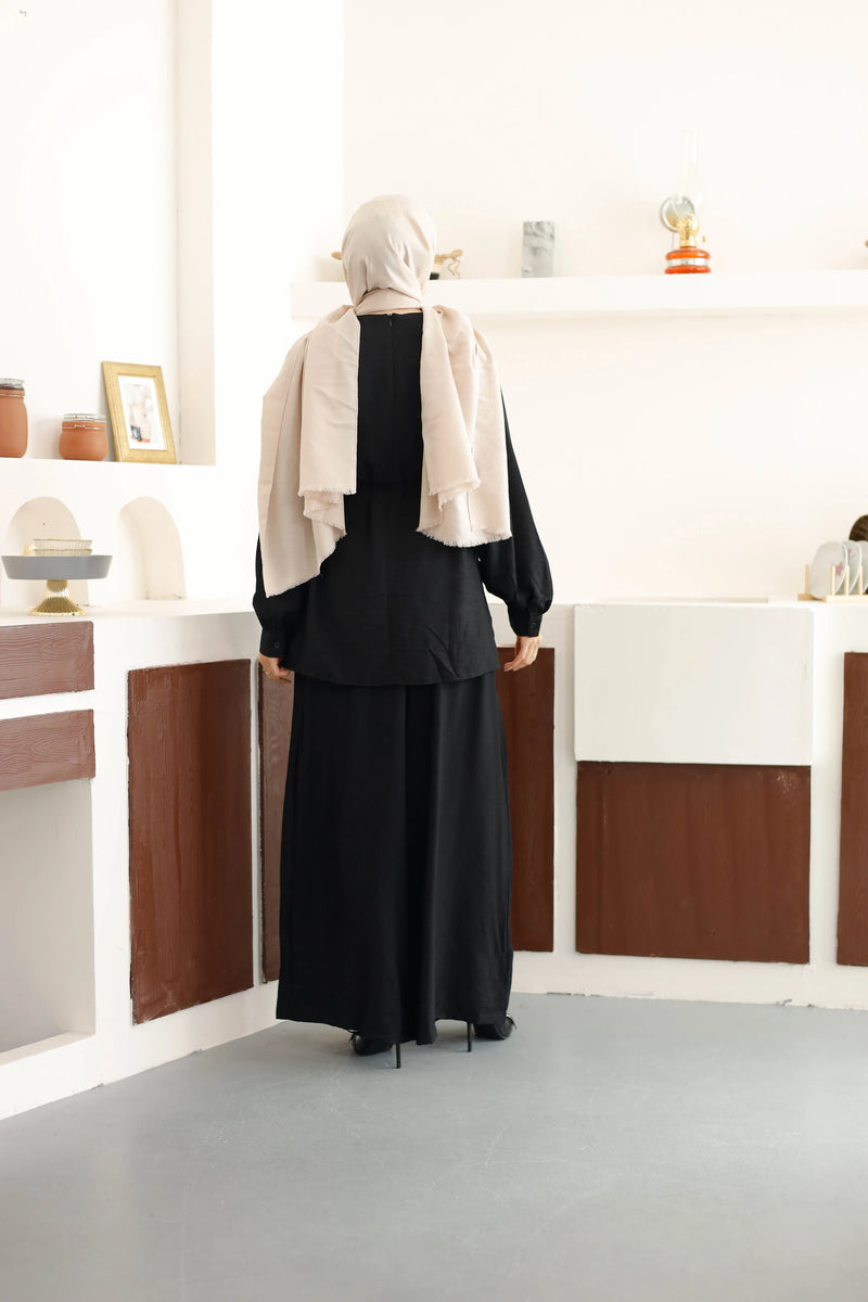 Asimetrik Tunik Pantolon Takım - Siyah