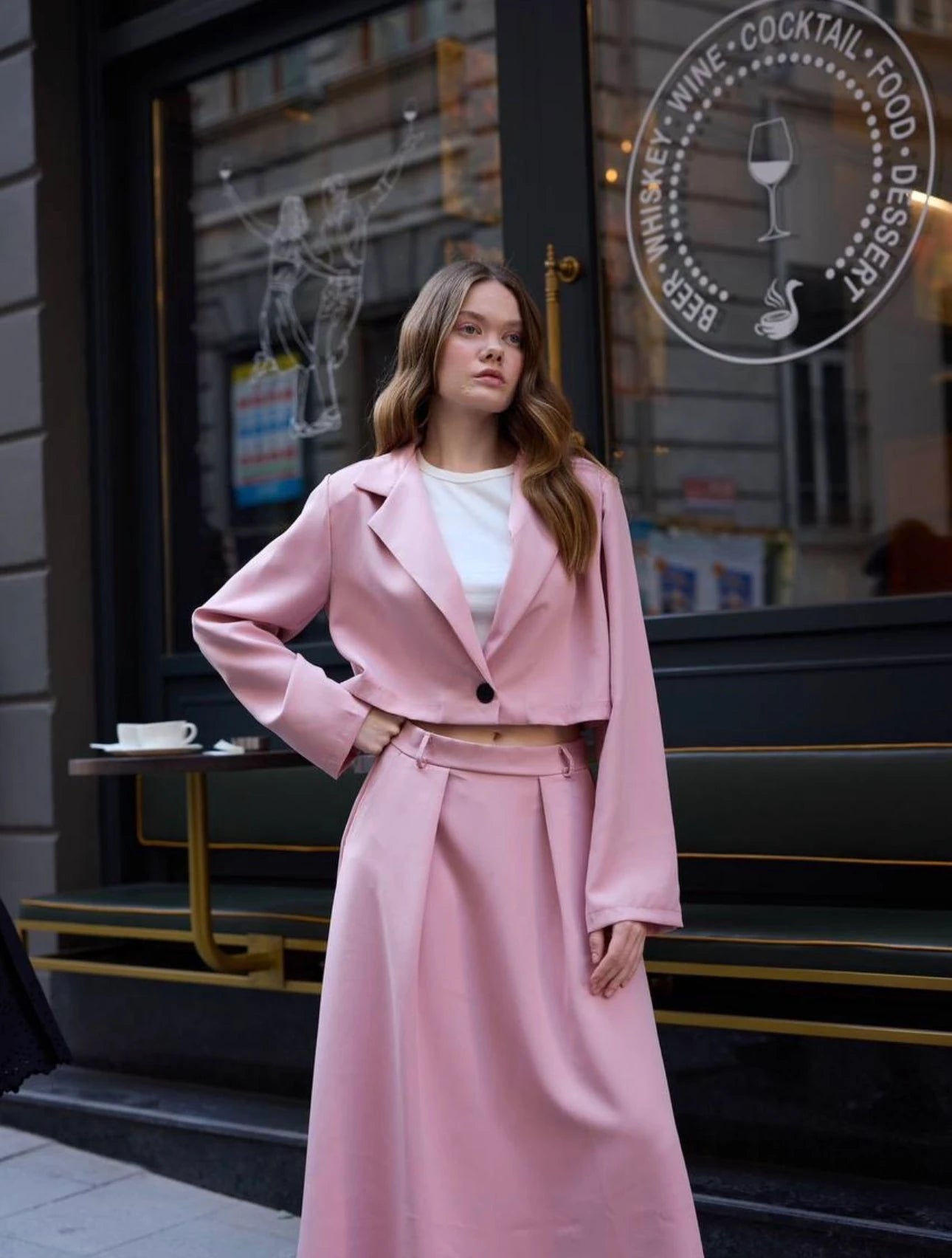Blazer Vatkalı Crop Ceket - Pembe