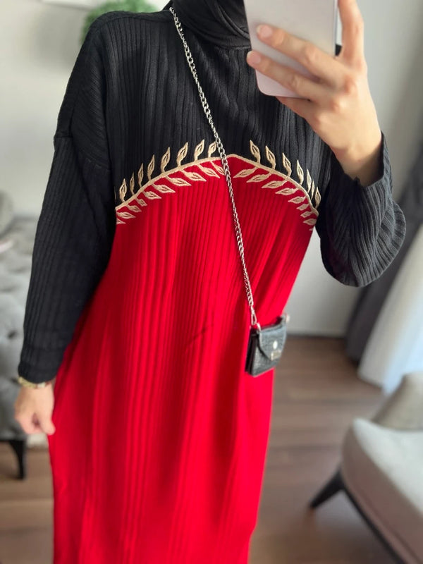 Helen Triko Elbise - Kırmızı