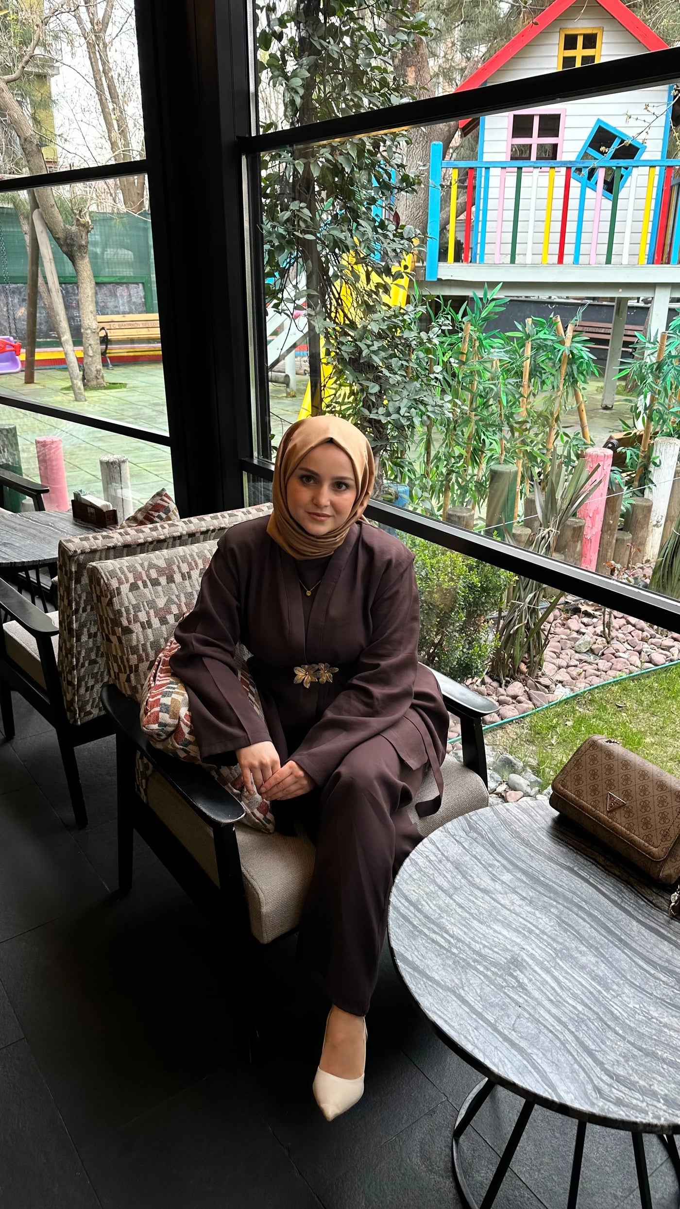 Broş Kemerli Kimono Takım - Acı Kahve