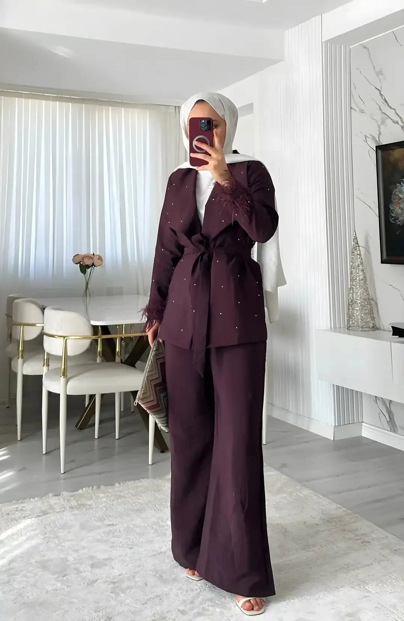 Shiny Ceket Pantolon Takım - Bordo