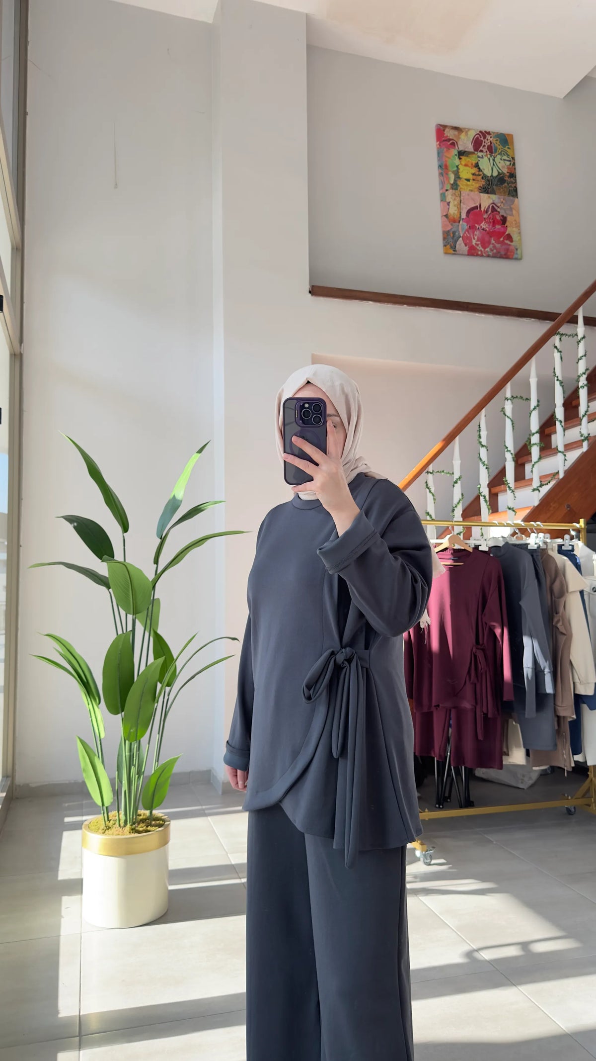 Bağlama Detay Tunik Takım - Gri