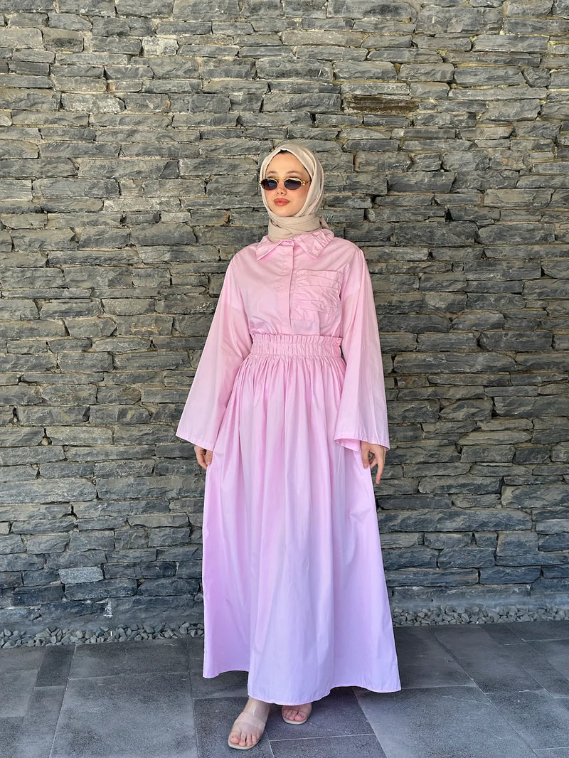 Seren Gömlek Etek Takım - Pembe