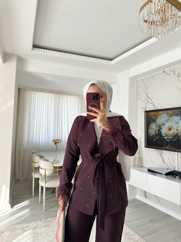 Shiny Ceket Pantolon Takım - Bordo