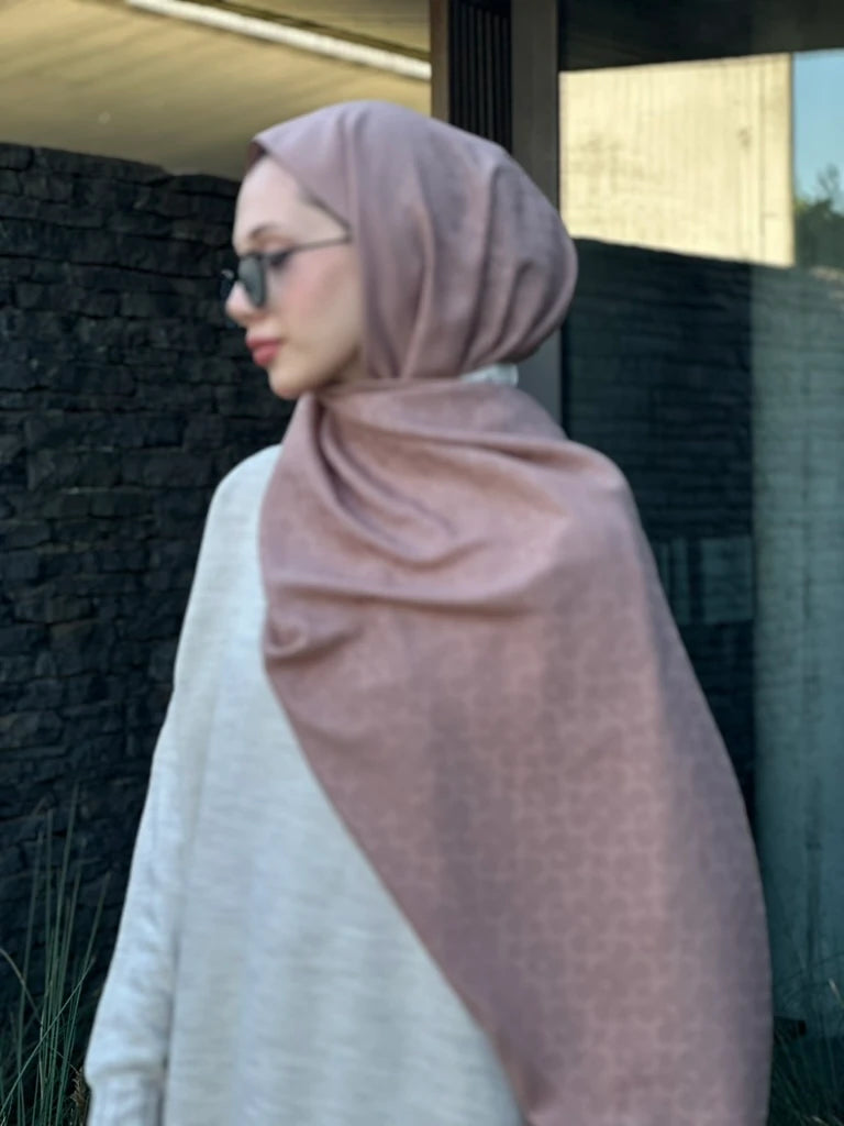 Desenli Pamuk Şal - Vizon