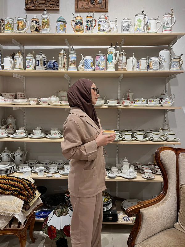 Cepli Bağlamalı Tunik Pantolon Takım - Bej