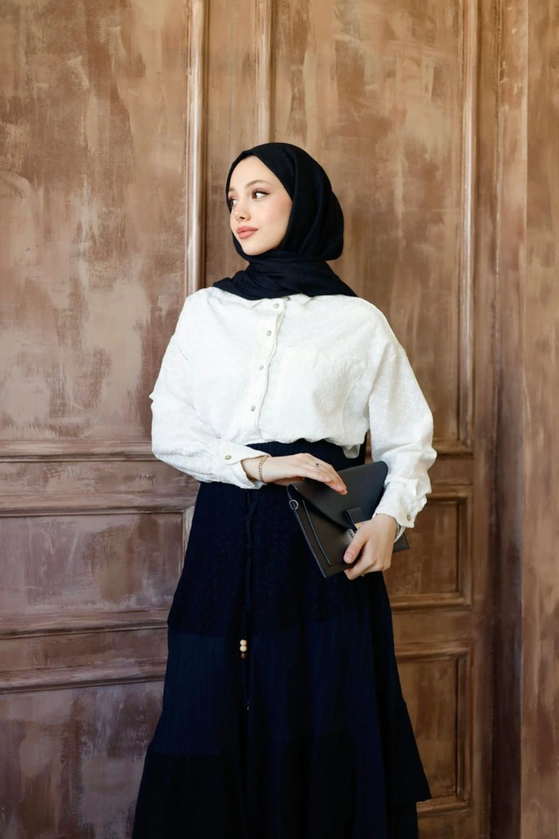 Asimetrik Desen Etek - Siyah