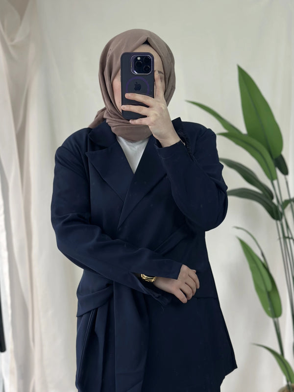 Bağlama Detay Blazer Ceket Pantolon Takım - Lacivert