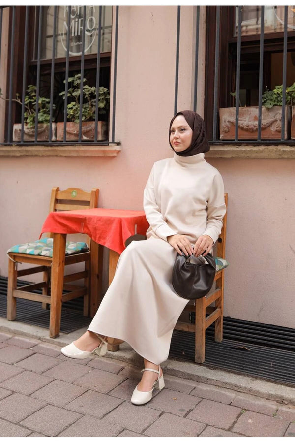 Bella Skuba Etek Bluz Takım - Krem