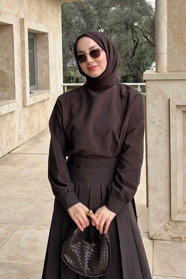 Hafsa Bluz Etek Takım - Acı Kahve