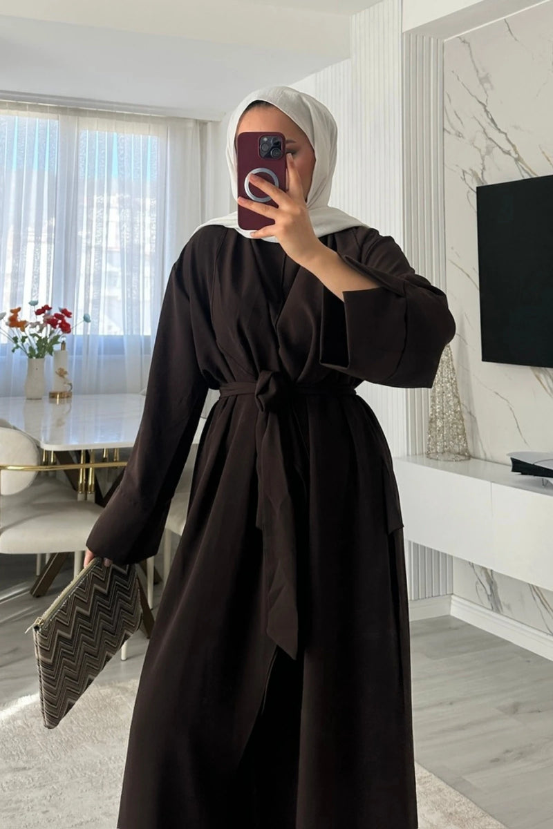 Noir 3'lü Abaya Set - Acı Kahve