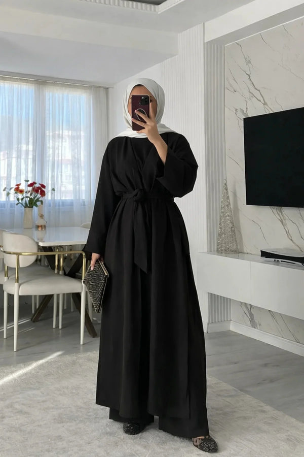 Noir 3'lü Abaya Set - Siyah