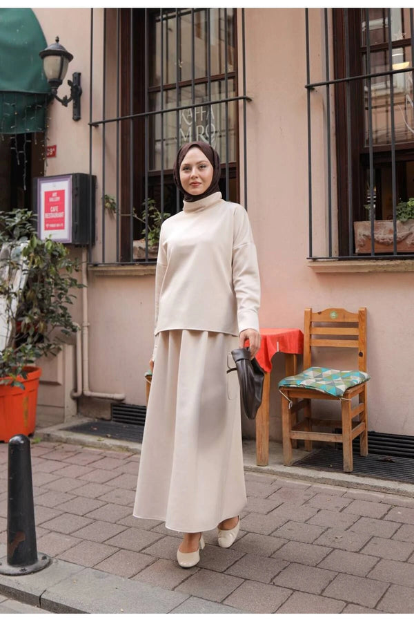 Bella Skuba Etek Bluz Takım - Krem