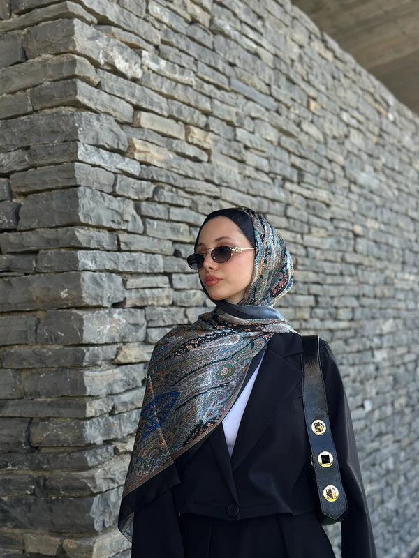 Retro Desen Soft Şal - Siyah