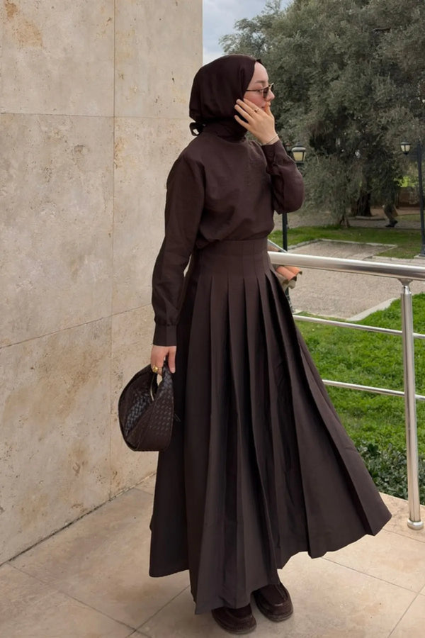 Hafsa Bluz Etek Takım - Acı Kahve