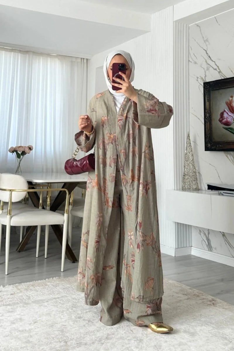 Bahar İkili Kimono Takım - Yeşil
