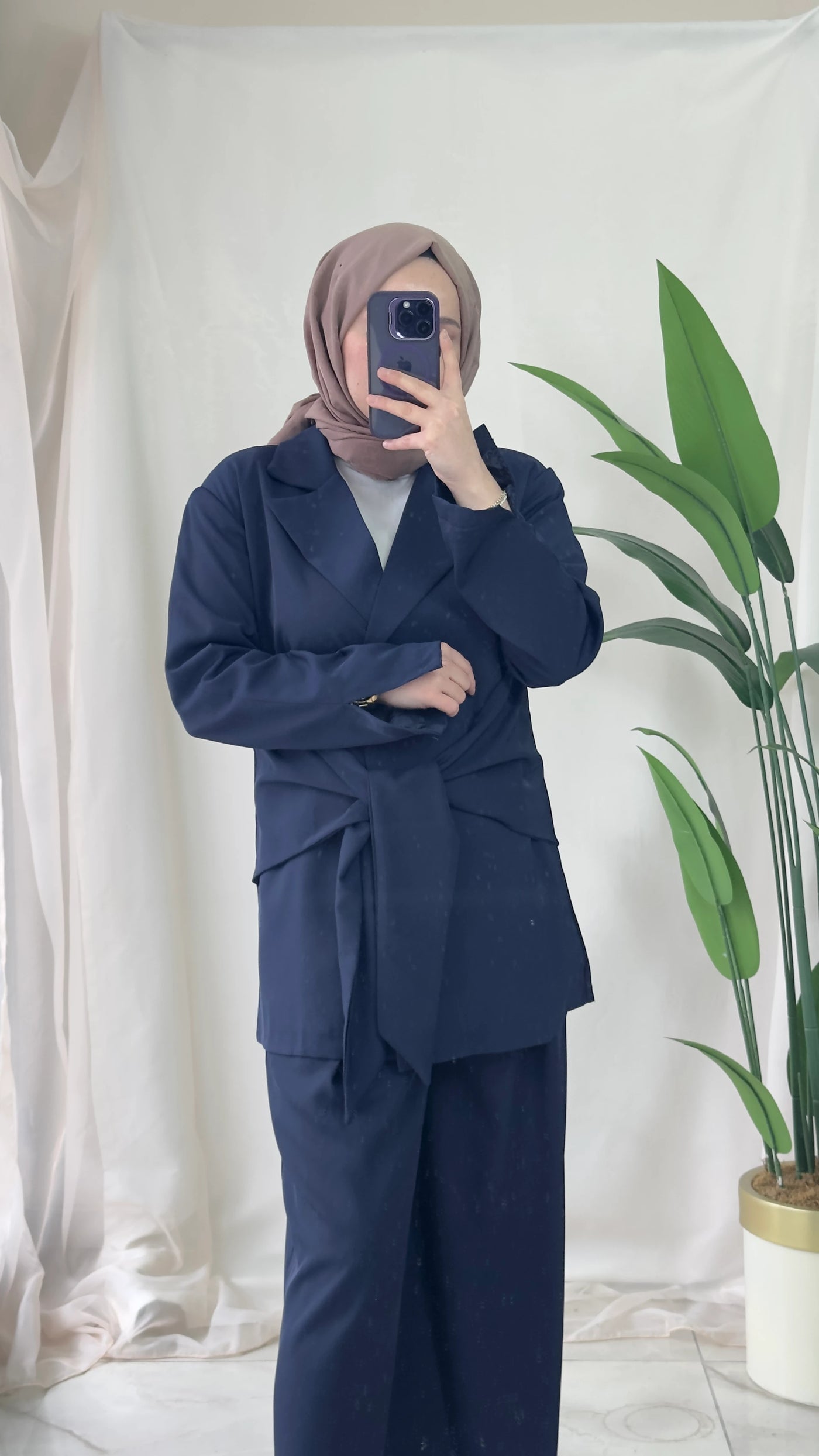 Bağlama Detay Blazer Ceket Pantolon Takım - Lacivert