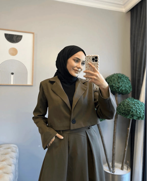Blazer Vatkalı Crop Ceket - Haki