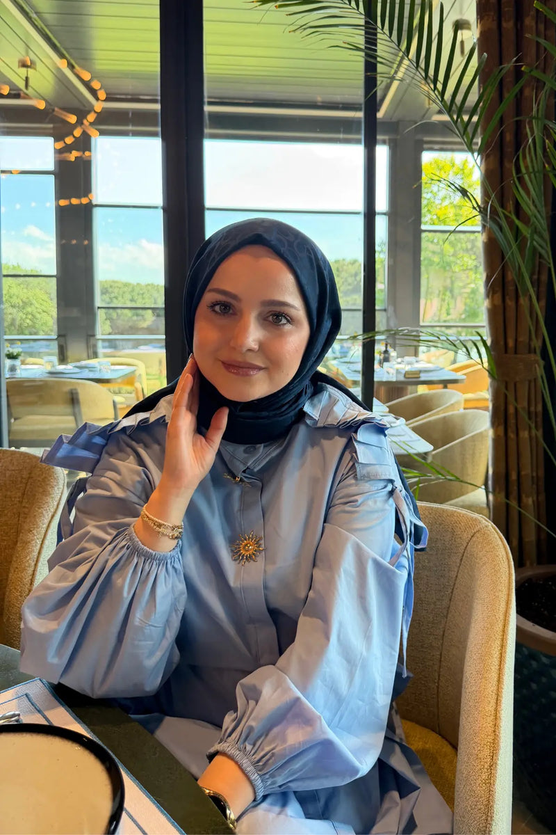 Yaren Poplin Elbise - Mavi
