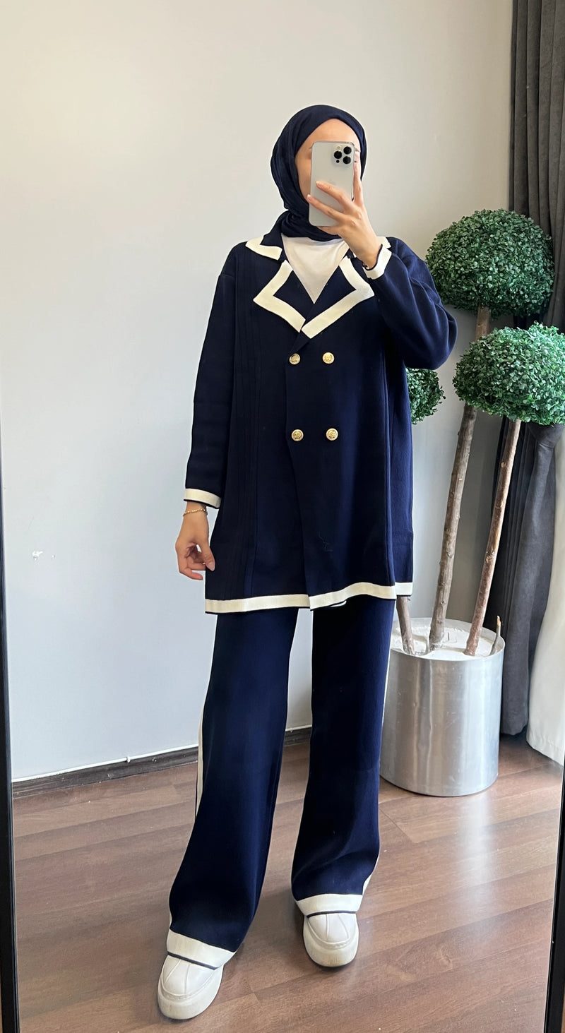 İkili Blazer Triko Takım - Lacivert