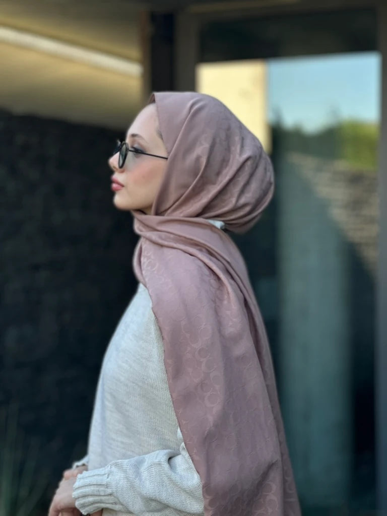 Desenli Pamuk Şal - Vizon