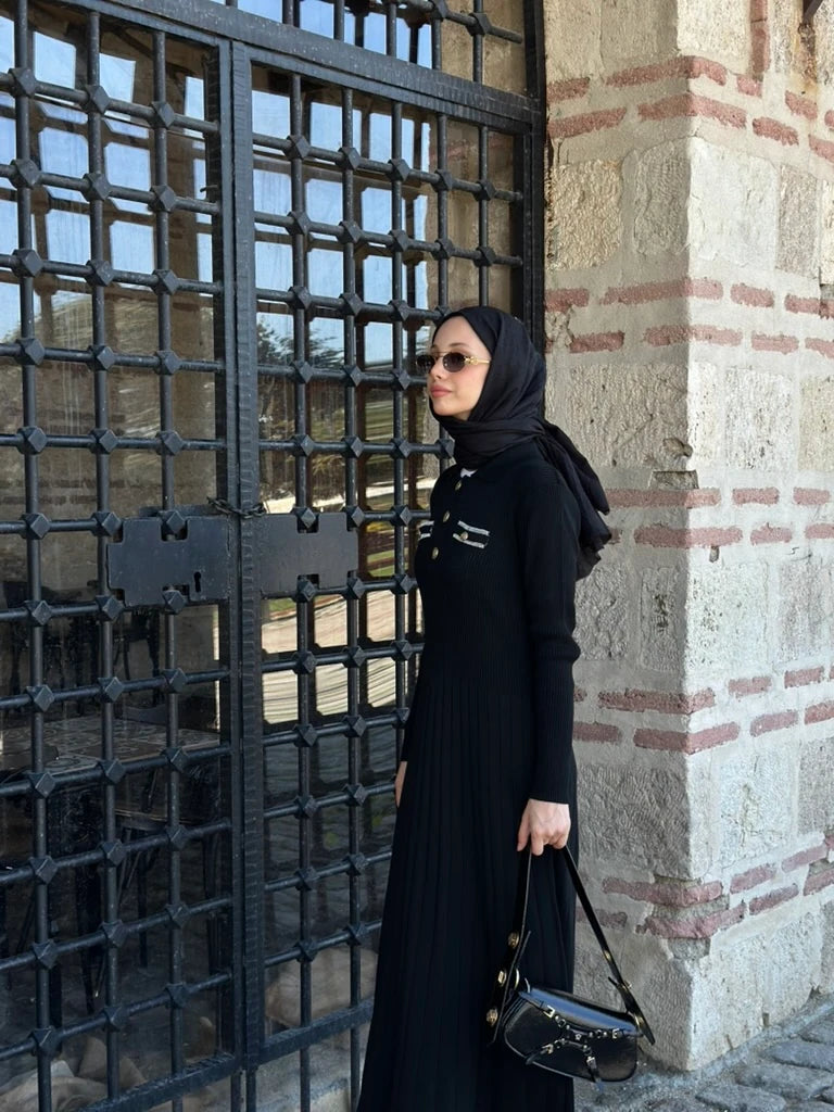 Gize Triko Elbise - Siyah