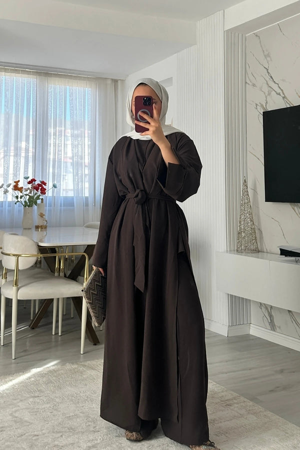 Noir 3'lü Abaya Set - Acı Kahve