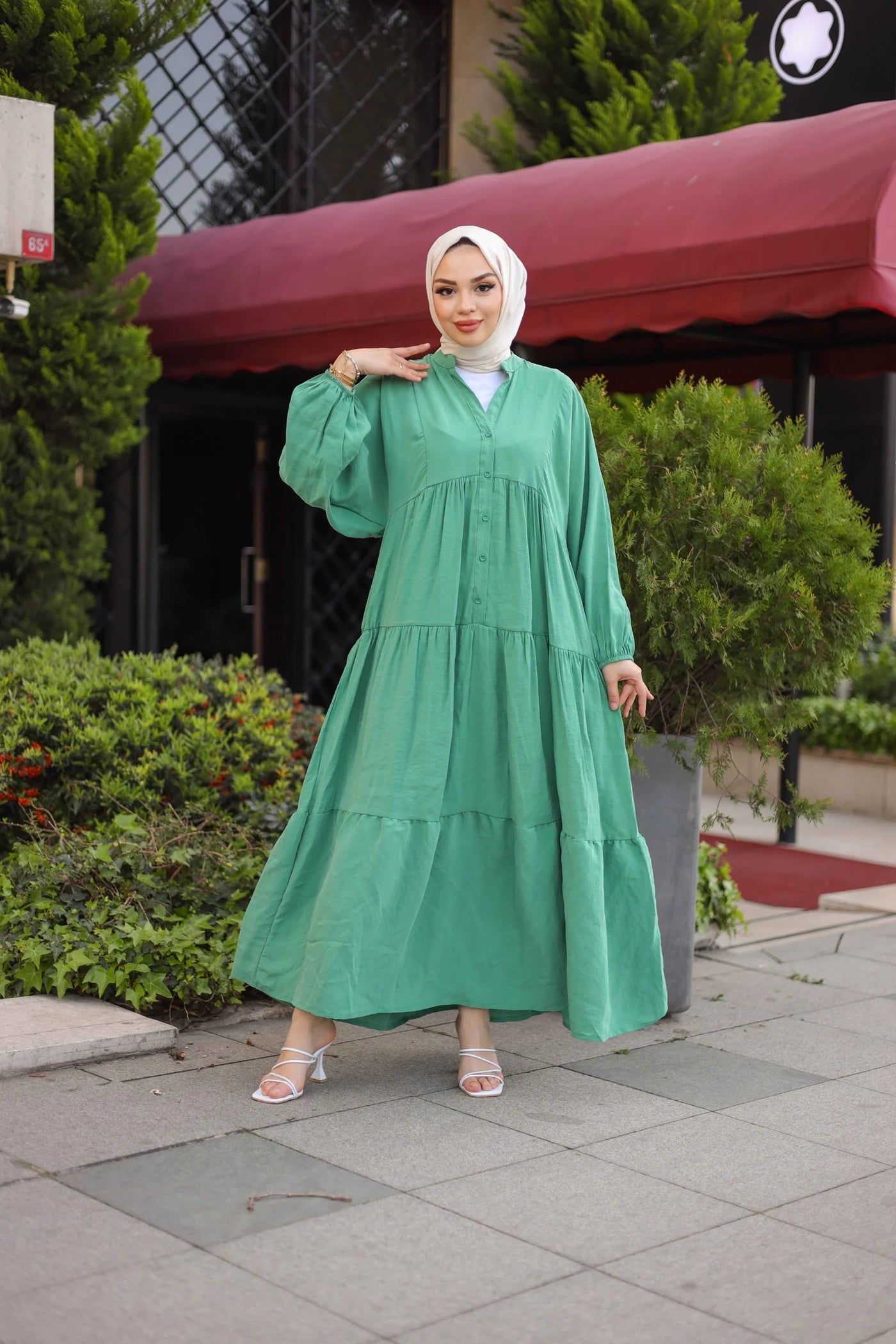 Yasmin Viskon Elbise - Yeşil