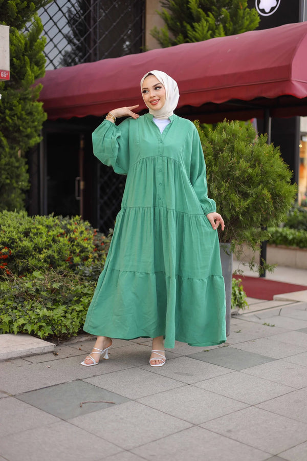 Yasmin Viskon Elbise - Yeşil
