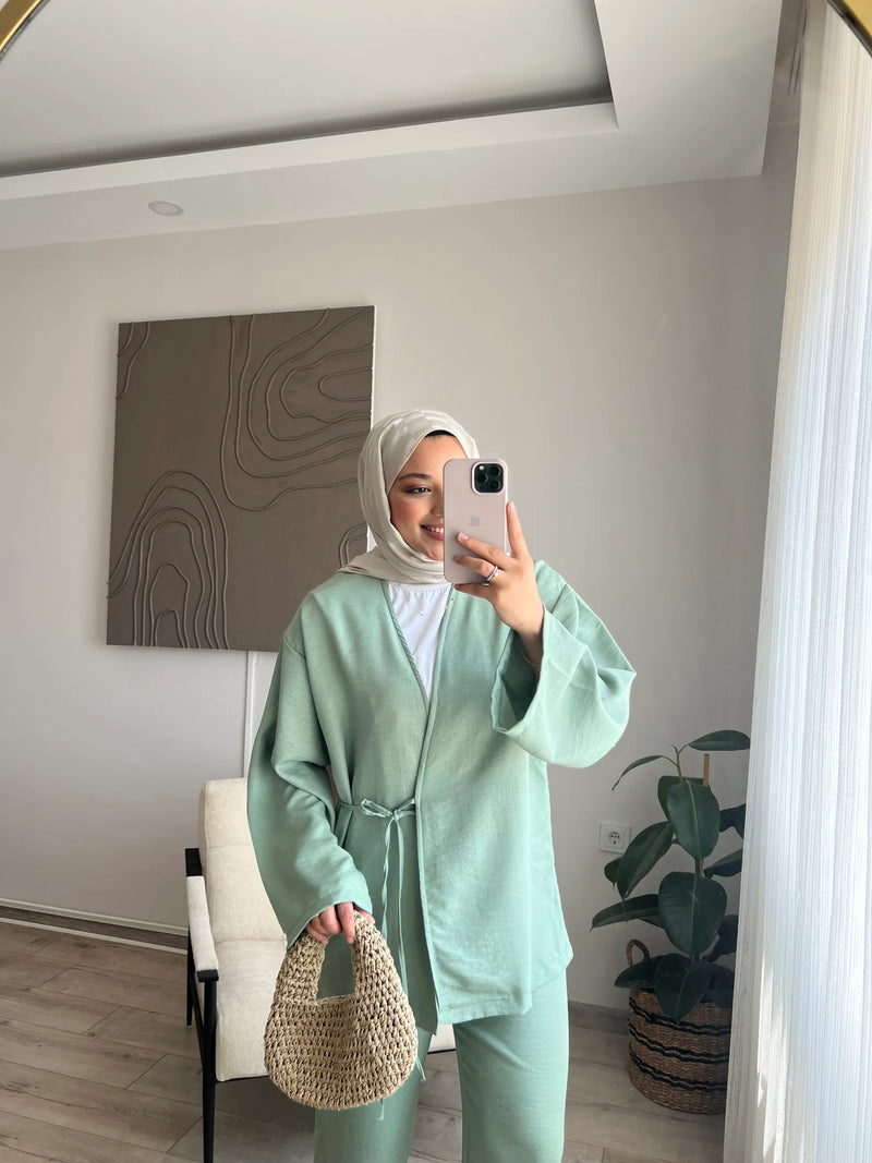 Yandan Bağlamalı Kimono Takım - Mint